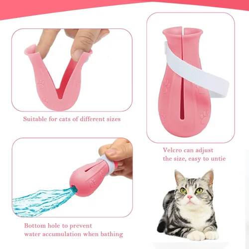 Vista 4 de 4 botas de gato solo para gatos, protectores de patas, zapatos para heridas de patas, botas de silicona antiarañazos para baño, cortaúñas, limpieza