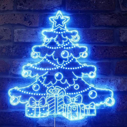 Vista 5 de ADVPRO Regalos de árbol de Navidad presenta luces RGB Dynamic Glam LED Sign - Forma de corte a borde - Decoración de pared inteligente 3D
