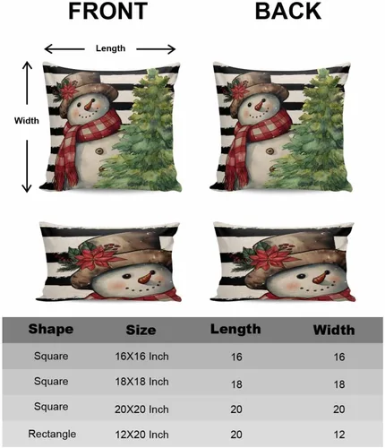 Vista 6 de Juego de 4 fundas de almohada rojas navideñas de 18 x 18 pulgadas, fundas de almohada cuadradas de lino rústico de Navidad, fundas de almohada
