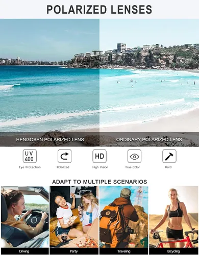 Vista 6 de HENGOSEN Square Sunglasses for Women and Men, Oversized Sun Glasses with 100% UV Protection