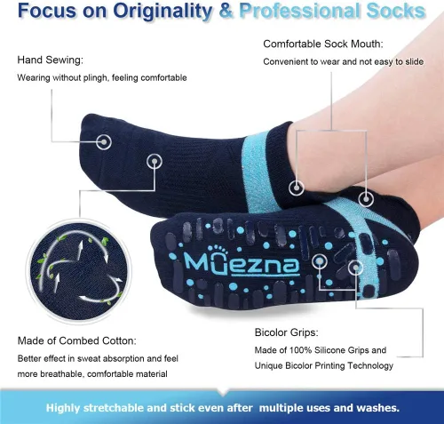 Vista 22 de Muezna Calcetines de yoga antideslizantes para mujer, antideslizantes, para pilates, barras, calcetines de hospital con agarres, talla 5-10