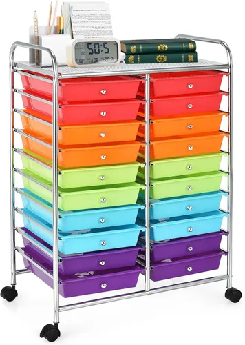 Vista 13 de DREAMADE Carrito rodante con cajones de almacenamiento, carrito utilitario con cajones de plástico extraíbles, ruedas con cerradura, carrito de arte