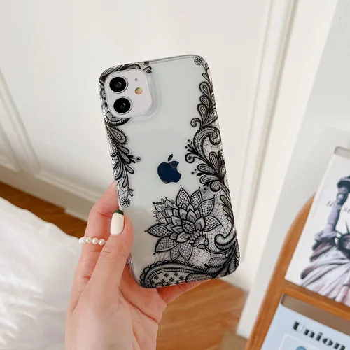 Vista 8 de Compatible con iPhone 11, funda transparente con flores florales a prueba de golpes, parte trasera dura, delgada, bonita funda transparente