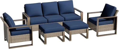 Vista 19 de Sofá de Mimbre Metálico para Patio de 75", Sofá Sillón de Ratán para Exteriores de 3 Asientos para Todo Tipo de Clima con Cojines Premium