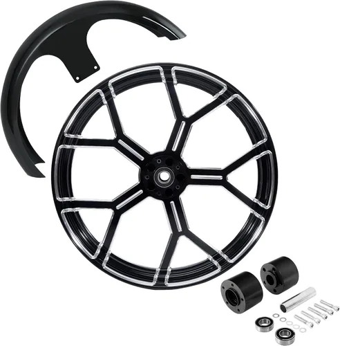 Vista 88 de TCMT Llanta de rueda delantera de 21", buje de rueda de brida de doble disco con guardabarros delantero negro sin pintar, compatible con modelos