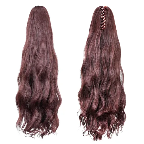 Vista 11 de Extensiones de cola de caballo, extensiones de cabello de cola de caballo con clip de garra marrón oscuro para mujer, pieza de cabello rizado