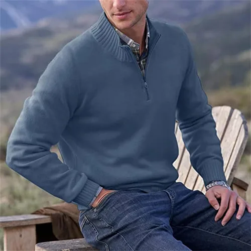 Vista 18 de Mens Polo Shirts Quarter Zip Long Sleeve Classic Casual Pullover Stand Collar Shirts
