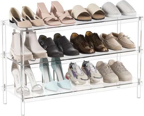 Vista 10 de Aquiver Zapatero acrílico – 32.3 pulgadas de largo x 11.8 pulgadas de ancho x 12.2 pulgadas de alto – Zapatero ancho largo organizador de zapatos