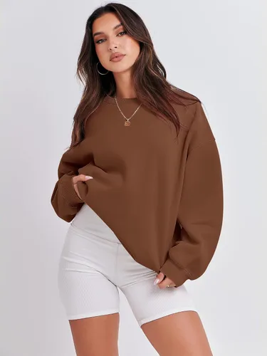 Vista 6 de ANRABESS Sudadera de manga larga para mujer, casual, cuello redondo, ajuste holgado, sudadera con capucha de forro polar para otoño