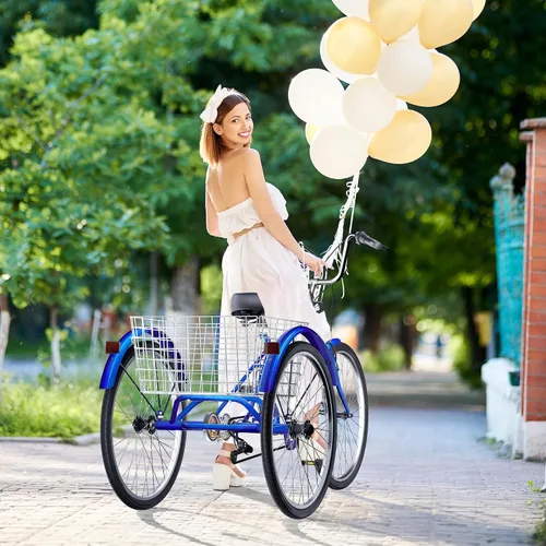 Vista 8 de Triciclo para adultos, bicicletas de 3 ruedas de 24/26 pulgadas con canasta grande, bicicleta de crucero para mujeres/hombres/personas mayores