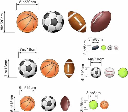 Vista 3 de Pegatinas de pared de baloncesto y fútbol - Adhesivos de pared para niños y bebés - Decoración de pared para habitación infantil, sala