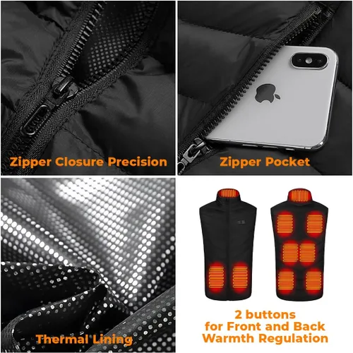 Vista 6 de Chaleco térmico para mujeres y hombres con batería ligera de 5 V (unisex), Negro