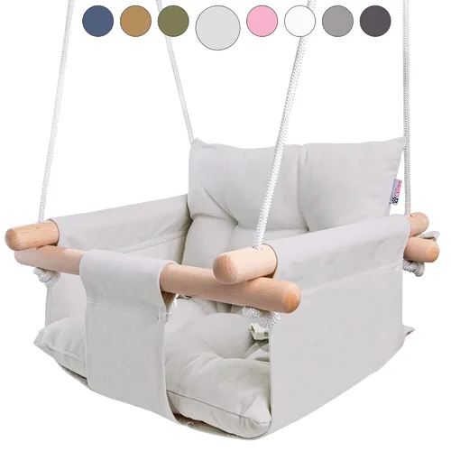 Vista 10 de CaTeam - Columpio de lona para bebé, silla colgante de madera con cinturón de seguridad, silla de columpio para bebé duradera, columpio