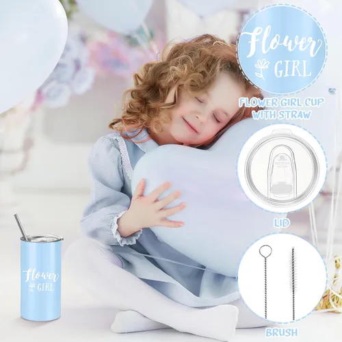 Vista 4 de Sieral Juego de 9 Piezas de Regalos de Propuesta para Niña de Flores, Vaso Personalizado para Niña de Flores con Pajita, Caja de Regalo para Novia