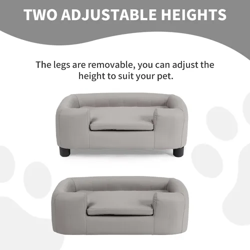 Vista 5 de Sofá moderno para mascotas de 37 pulgadas con tela sintética resistente a los arañazos y patas ajustables, sofá elevado para perros pequeños