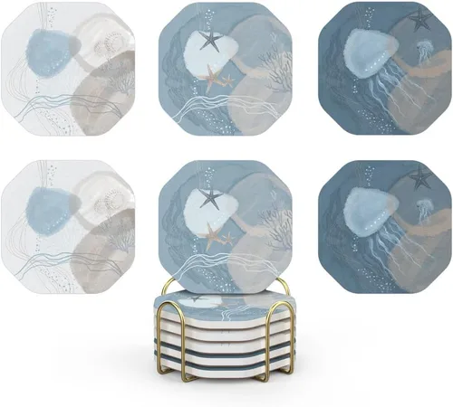 Vista 11 de UMIRRO Posavasos para decoración de mesa de café, posavasos rústicos retro bohemios de granja, tapetes absorbentes para tazas para mesa de madera
