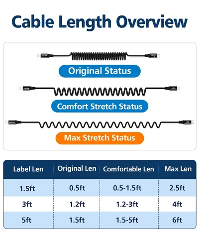Vista 6 de AGVEE Cable de carga corto USB-C a Lightning en espiral de 1.5 pies [certificado MFI] Cable de carga rápida PD de 30 W en el automóvil para iPhone