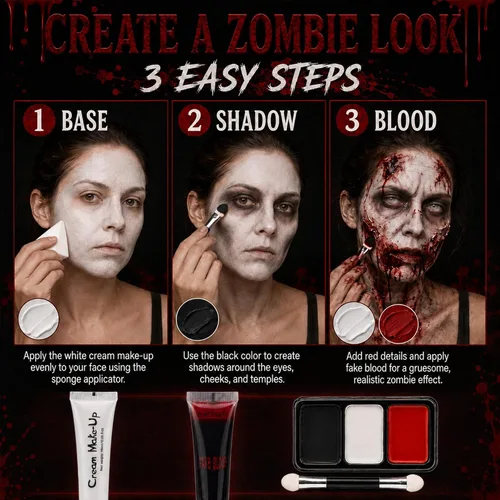 Vista 5 de Kit de maquillaje SFX de Halloween, pintura facial y sangre Varios