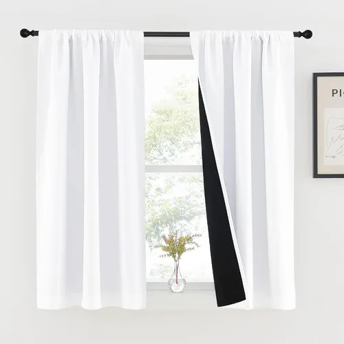 Vista 84 de NICETOWN Biscotti Beige 100% Cortinas opacas de 45" de largo para cocina, bolsillo con varilla para sótano completamente opaco, cortinas térmicas
