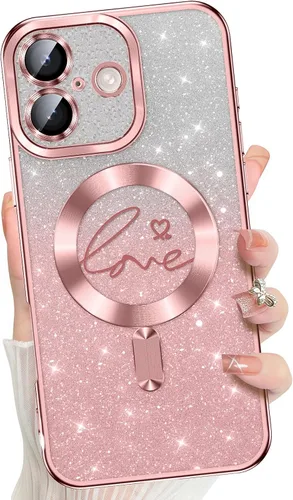 Vista 26 de Misscase Funda para iPhone 16 Pro Case Magnética con Purpurina con Protector Completo de Lente de Cámara, [Compatible con MagSafe] Linda Funda