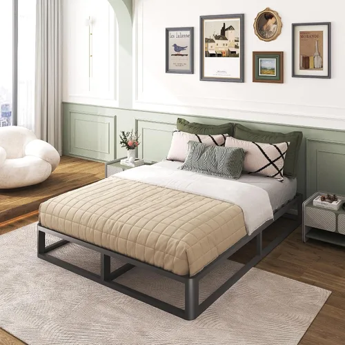 Vista 2 de Firpeesy - Base para cama King de metal de 10 pulgadas con patas de esquinas redondeadas y anti-doblado, listones de acero resistente de 3500 LBS