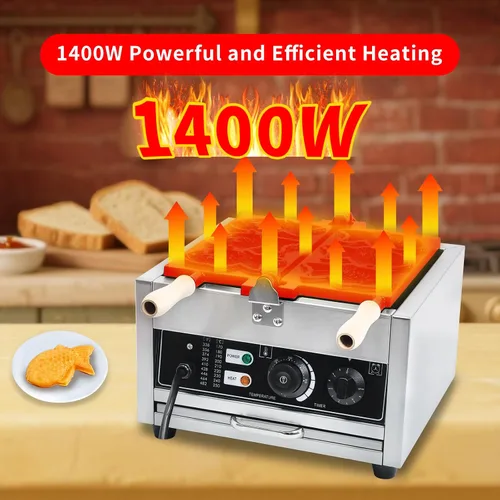 Vista 6 de Taiyaki - Máquina eléctrica Taiyaki para hacer gofres de pescado, 3 piezas, revestimiento de teflón antiadherente, hierro en forma de pescado, 110