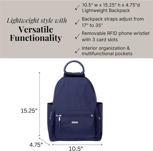 Vista 39 de Baggallini Mochila todo el día para mujer con pulsera de teléfono RFID, Negro, talla única