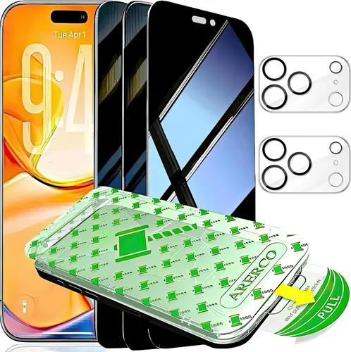 Vista 12 de Paquete de 3 protectores de pantalla de privacidad para iPhone 16 Pro + 2 fundas para lentes