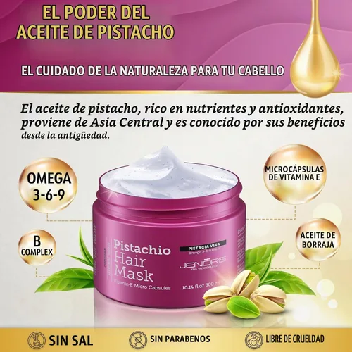 Vista 2 de Jenoris Máscara capilar de pistacho para cabello seco dañado – Tratamiento de mascarilla capilar acondicionador profundo con aceite de pistacho