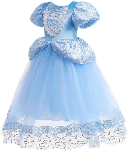 Vista 3 de REXREII Disfraz de princesa de Cenicienta para niñas, vestido de noche de Halloween, Navidad, concurso, fiesta, cumpleaños, con accesorios