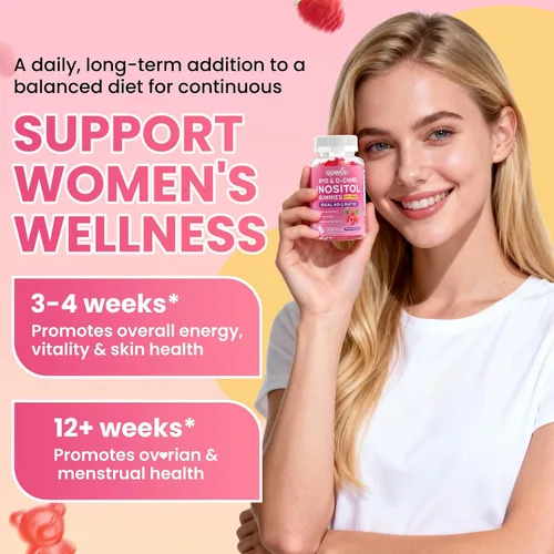 Vista 4 de Paquete de 2 gomitas de mio-inositol y D-Chiro inositol para mujeres de 2000 mg + 50 mg de proporción ideal 40:1 con vitamina D3, glicinato