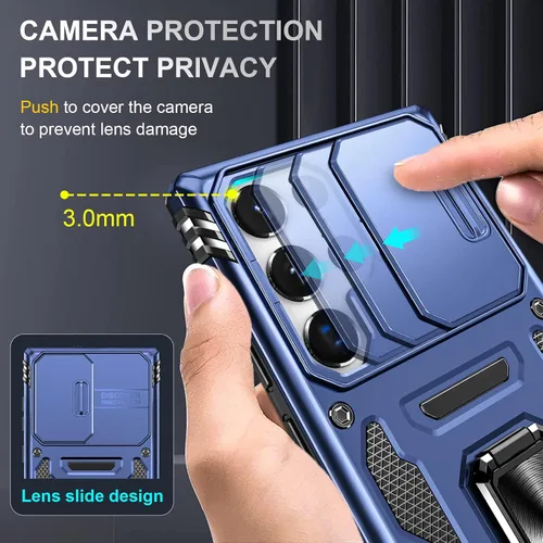 Vista 3 de Saiboro Funda para Galaxy S22 Ultra con funda para cámara y soporte, a prueba de golpes para S22 Ultra 5G 2022 (azul)