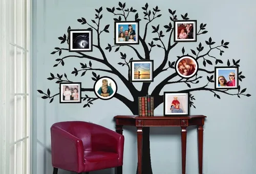 Vista 2 de Vinilo decorativo para pared de árbol de fotos de familia gigante, arte mural, decoración de pared para sala de estar, habitación de bebé (negro)