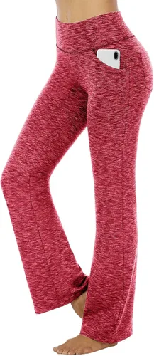 Vista 5 de SNKSDGM Pantalones de yoga acampanados para mujer con bolsillo, cintura alta, corte de bota, leggings de yoga sin costuras, cómodos, talla extra