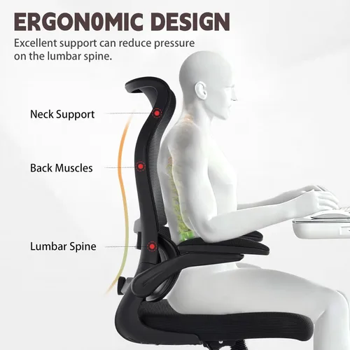 Vista 5 de Silla de oficina ergonómica, silla de escritorio de malla transpirable con respaldo alto para computadora con soporte lumbar ajustable