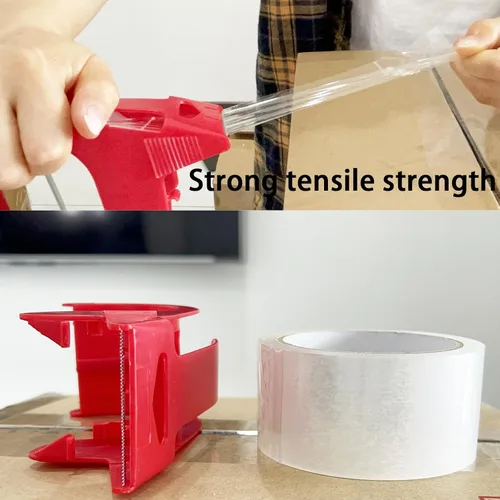 Vista 4 de 3 rollos de cinta de embalaje transparente con 3 dispensadores, cinta de embalaje resistente diseñada para cajas de mudanza, envío, oficina, 2 mil 2