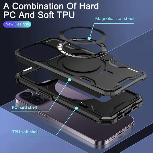 Vista 6 de Funda protectora completa para iPhone 13 Pro de 6.1 pulgadas, compatible con MagSafe, soporte invisible integrado y soporte de anillo, grado MIL