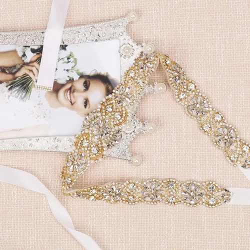 Vista 2 de Cinturón de boda con diamantes de imitación de cristal transparente para mujer para vestidos de novia