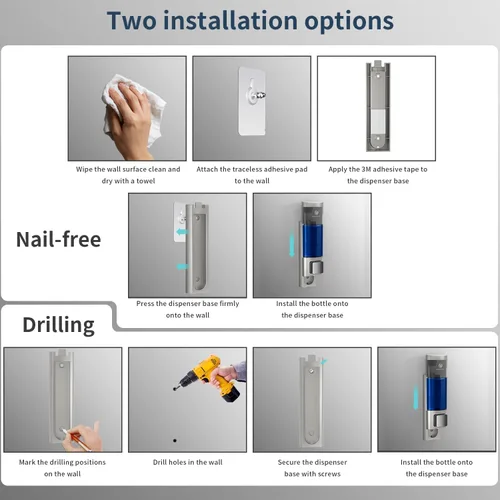 Vista 4 de Dispensador de jabón manual para montaje en pared, 6.76 oz/200 ml, sin Plata