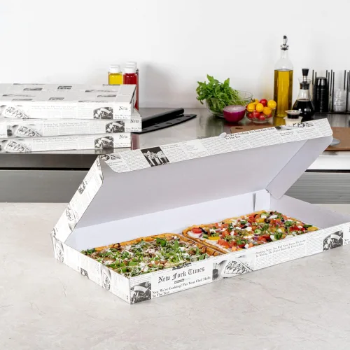 Vista 80 de Restaurantware - Cajas para pizza, 50 unidades, 14 x 7 x 1.5 pulgadas, embalaje de papel de cartón corrugado con bloqueo de pestañas, resistente a