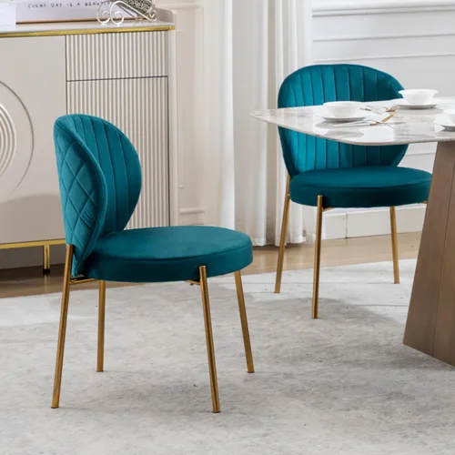 Vista 8 de DAGONHIL Juego de 2 sillas de comedor, sillas de terciopelo, modernas sillas tapizadas de mediados de siglo con patas de metal dorado para cocina