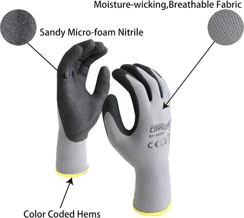 Vista 2 de Corestar Safety - Guantes de trabajo de microespuma de nitrilo con revestimiento de palma de nailon sin costuras