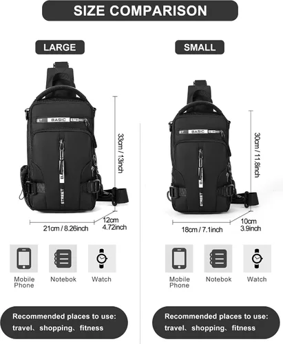Vista 12 de Mochila cruzada pequeña negra para hombre y mujer, H-Negro, S, Moda
