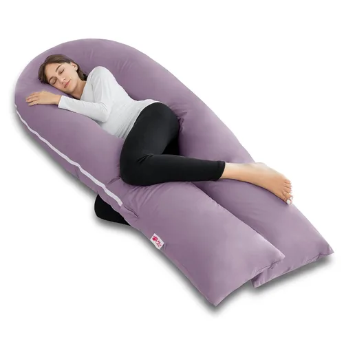 Vista 21 de Meiz - Almohadas de embarazo refrescantes para dormir, almohada corporal de maternidad para mujer embarazada, en forma de U, con funda de jersey