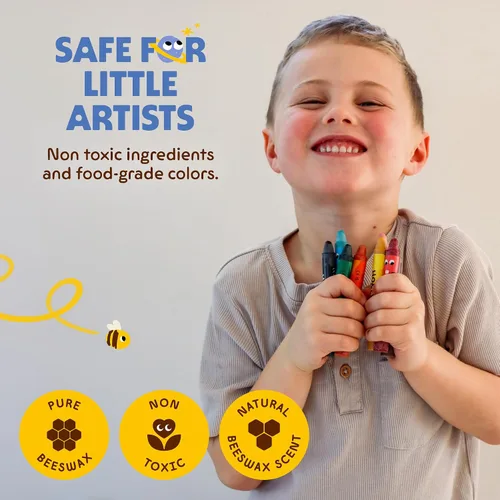 Vista 4 de Honeysticks Crayones jumbo (paquete de 8) – Crayones no tóxicos – Cera de abeja 100% pura y colores de grado alimenticio – 8 colores brillantes