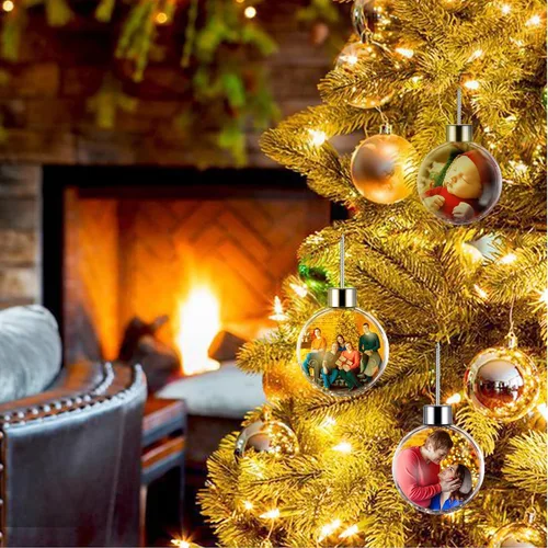 Vista 2 de DXDOING Adornos de Navidad personalizados 2024, bola de fotos personalizada, adornos de imagen de doble diapositiva para decoración, regalos