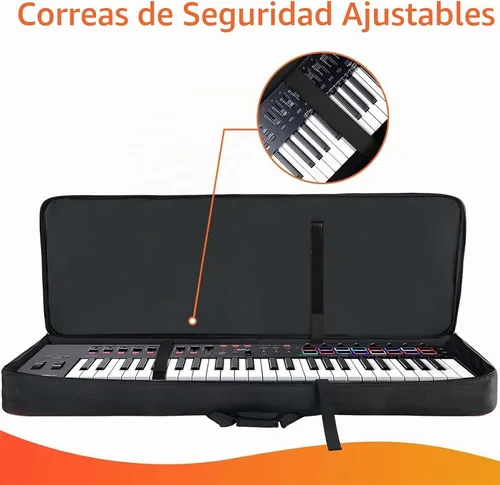 Vista 4 de SNIGJAT Funda para teclado de 49 teclas suave, bolsa de piano con bolsillos acolchados para piezas de instrumentos y accesorios, bolsa impermeable