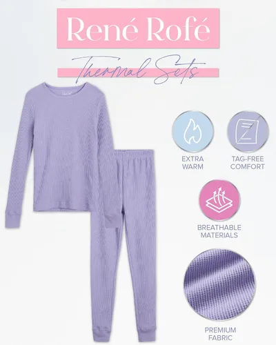 Vista 23 de Rene Rofe Girls' Thermal Underwear Set - 2 Piece Waffle Knit Top and Long Johns (2T-16)