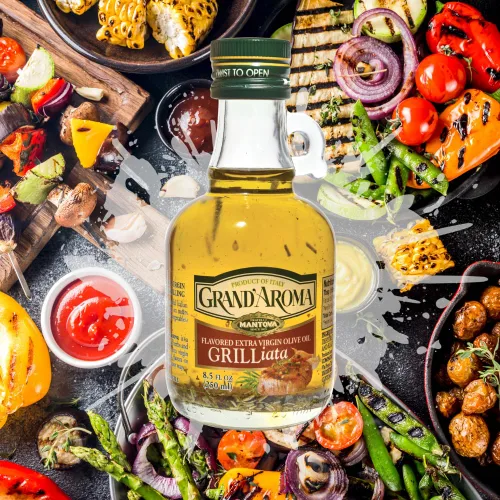 Vista 6 de Mantova Aceite de oliva virgen extra Grand'Aroma Grilliata, fabricado en Italia, prensado en frío, 100% natural, aceite de cocina saludable