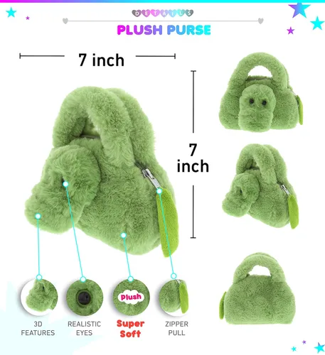 Vista 3 de DolliBu Bolso de peluche de cocodrilo, bolso de peluche súper suave para accesorios de niños, bolsa de mano para niños, bolsa de juguete, juego